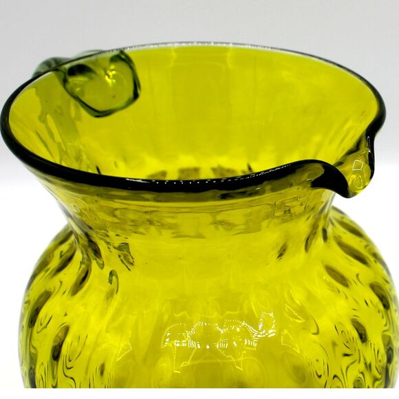 Vintage 1960s Mid-Century Modern Green Diamond Optic Glass Pitcher Decanter Vase - Picture 6 of 9
